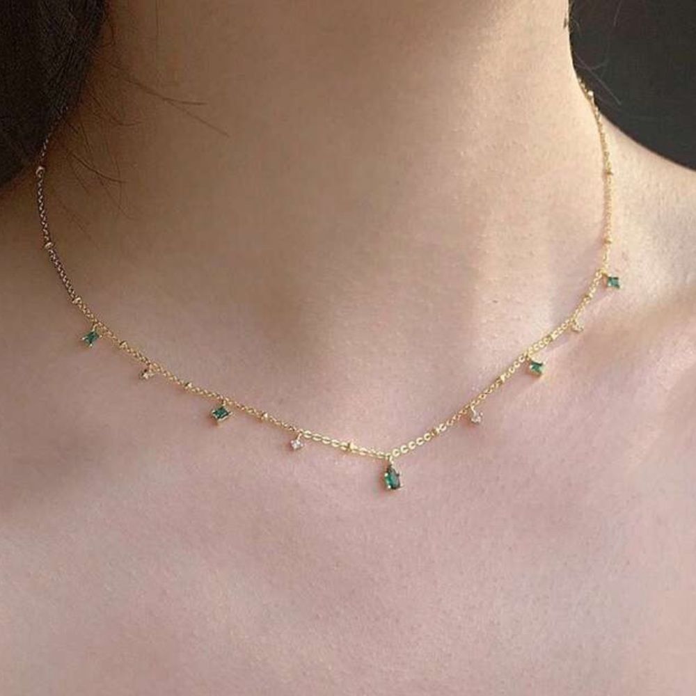 Gold Necklace with Green Accents A1440